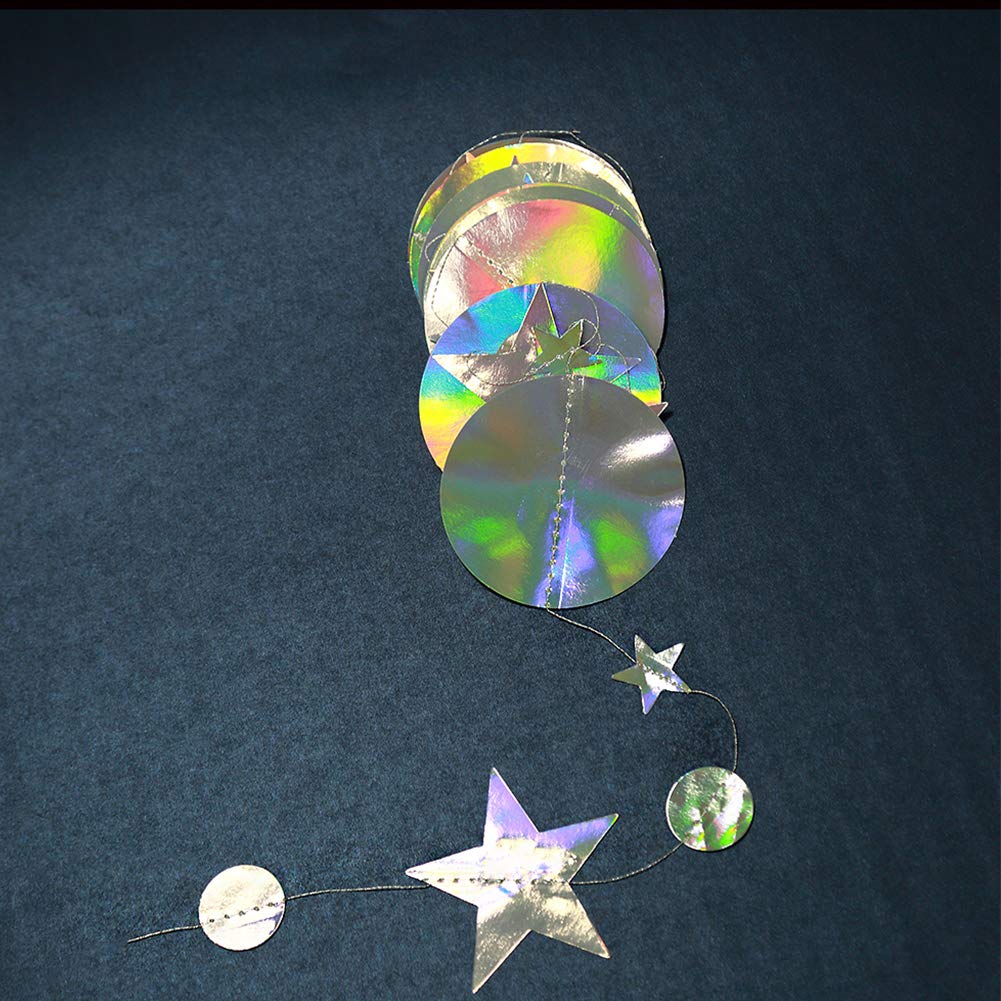 Cheerland Iridescent Star Garland - Holographic Hanging Stars & Moon Decor for Galaxy Themed Parties, Baby Showers, Weddings, Ramadan, Eid Celebrations | Perfect for Space-Themed Birthday Decorations, Celestial Backdrops & Alien Party Decorations