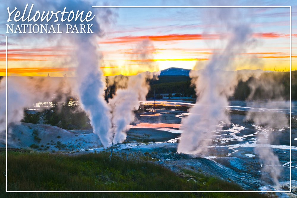 Yellowstone National Park Norris Geyser Basin Sunset Art Print - 24x36 Inch Giclee Canvas Wall Decor with Vivid Colors & Textured Finish - Perfect for Living Room, Bedroom & Office Decor