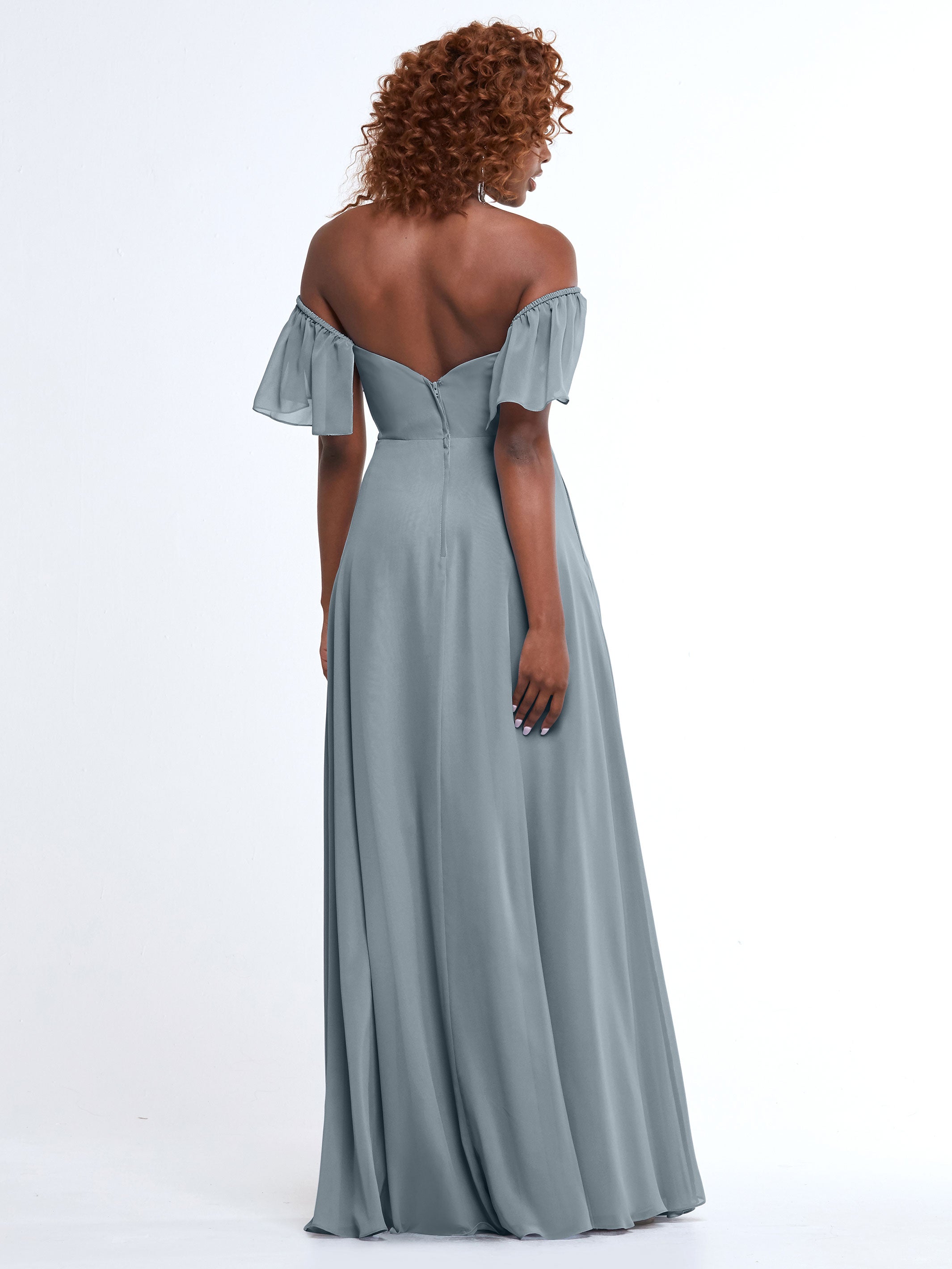 Elegant A-Line Off-The-Shoulder Chiffon Bridesmaid Dress with Pockets - Perfect for Weddings, Formal Events & Special Occasions