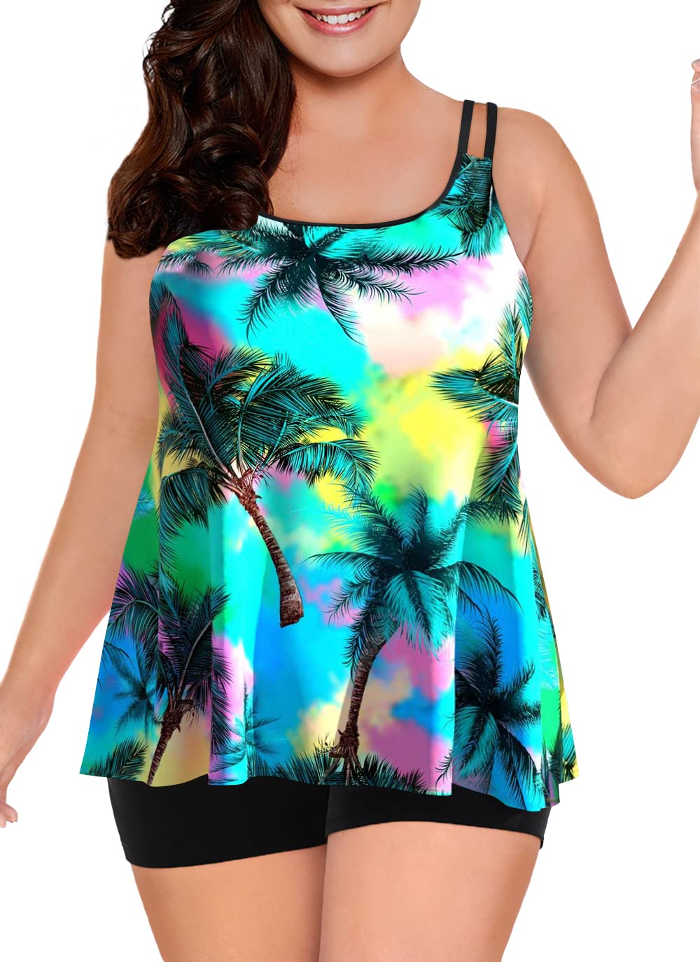XAKALAKA Plus Size Women's Tankini Swimsuits - Flowy Two Piece Bathing Suit with Shorts for Beach, Pool & Vacation | Comfortable Swimwear for Curvy Women