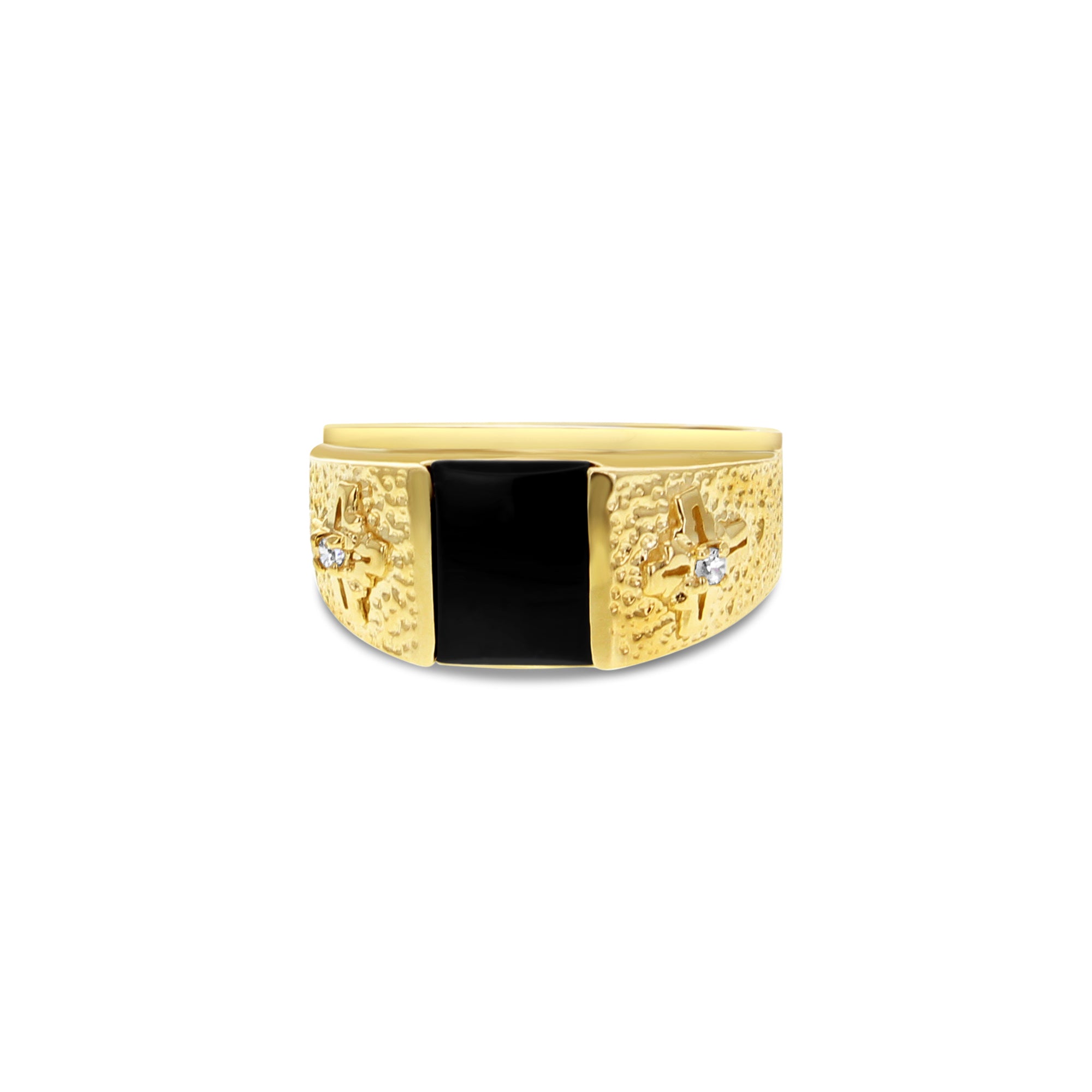Onyx Diamond Signet Ring with Cross Symbol - Elegant Men's & Women's Jewelry for Everyday Wear, Gifts & Special Occasions