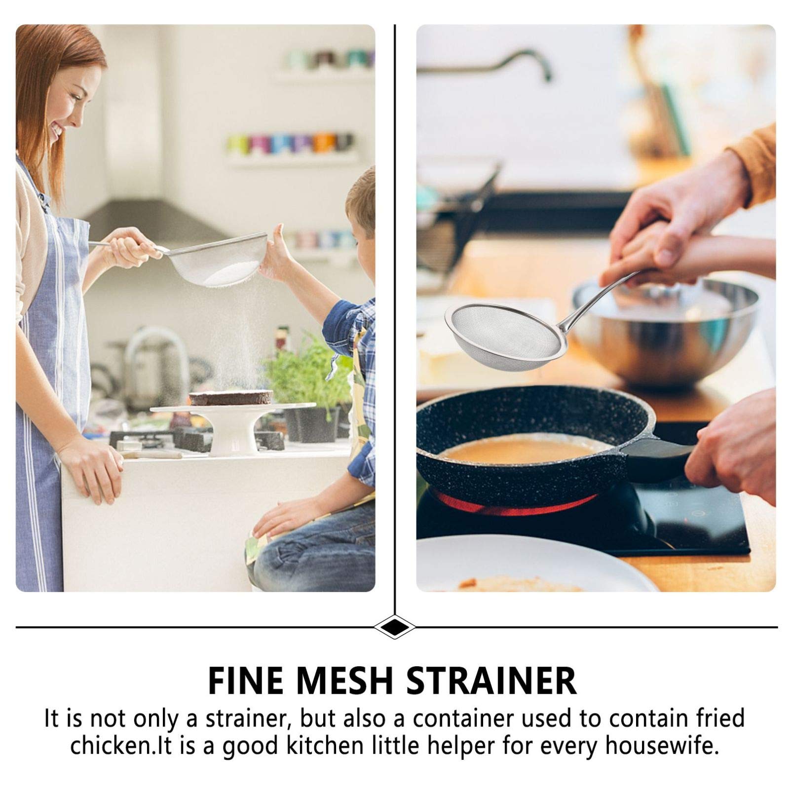 5-Piece Stainless Steel Fine Mesh Strainer Set - Kitchen Sieve, Flour Sifter, Skimmer & Colander for Baking, Frying & Cooking - Perfect for Fried Chicken, Baking, Pasta & More