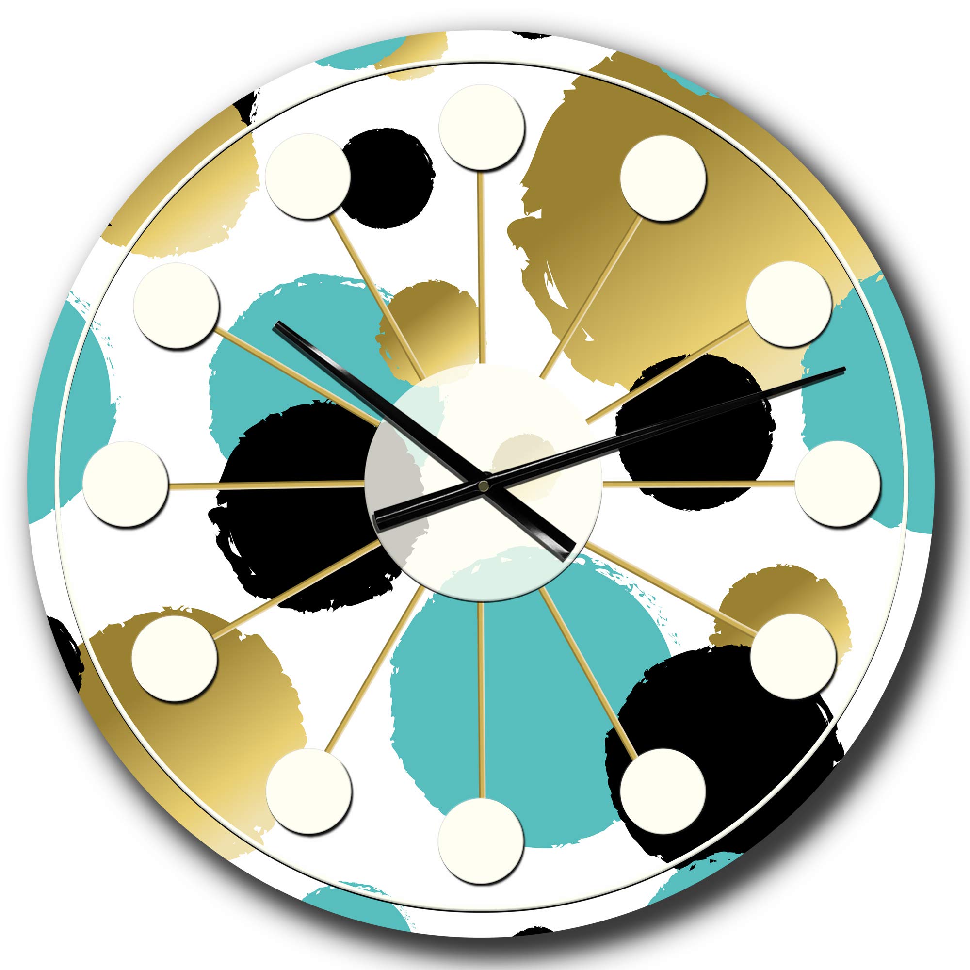 Designart Gold and Blue Circles Mid-Century Modern Wall Clock - Round Metal Decorative Clock for Home, Living Room, Bedroom & Office Decor | Perfect for Boho, Retro & Contemporary Interior Design Styles