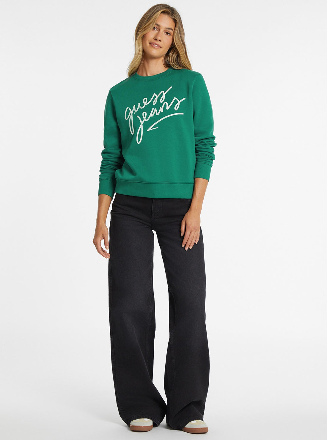 Guess Green Logo Jumper for Women - Stylish Casual Pullover Sweater | Perfect for Fall Outfits, Weekend Wear & Layering Looks