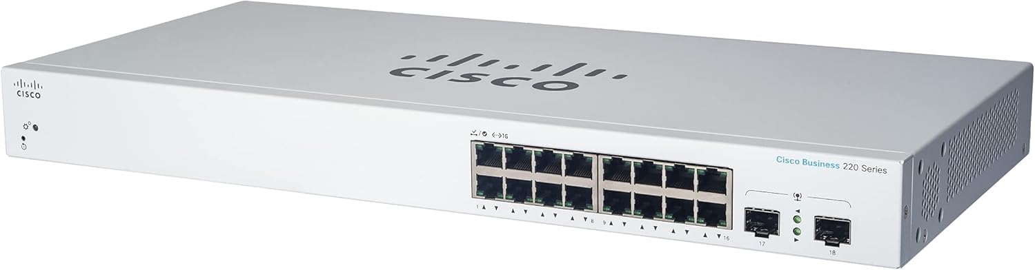 Cisco Business CBS220-16P-2G 16-Port Gigabit Smart Switch with PoE & 2x1G SFP | Network Switch for Small Business & Office | 3-Year Limited Hardware Warranty (CBS220-16P-2G-NA)