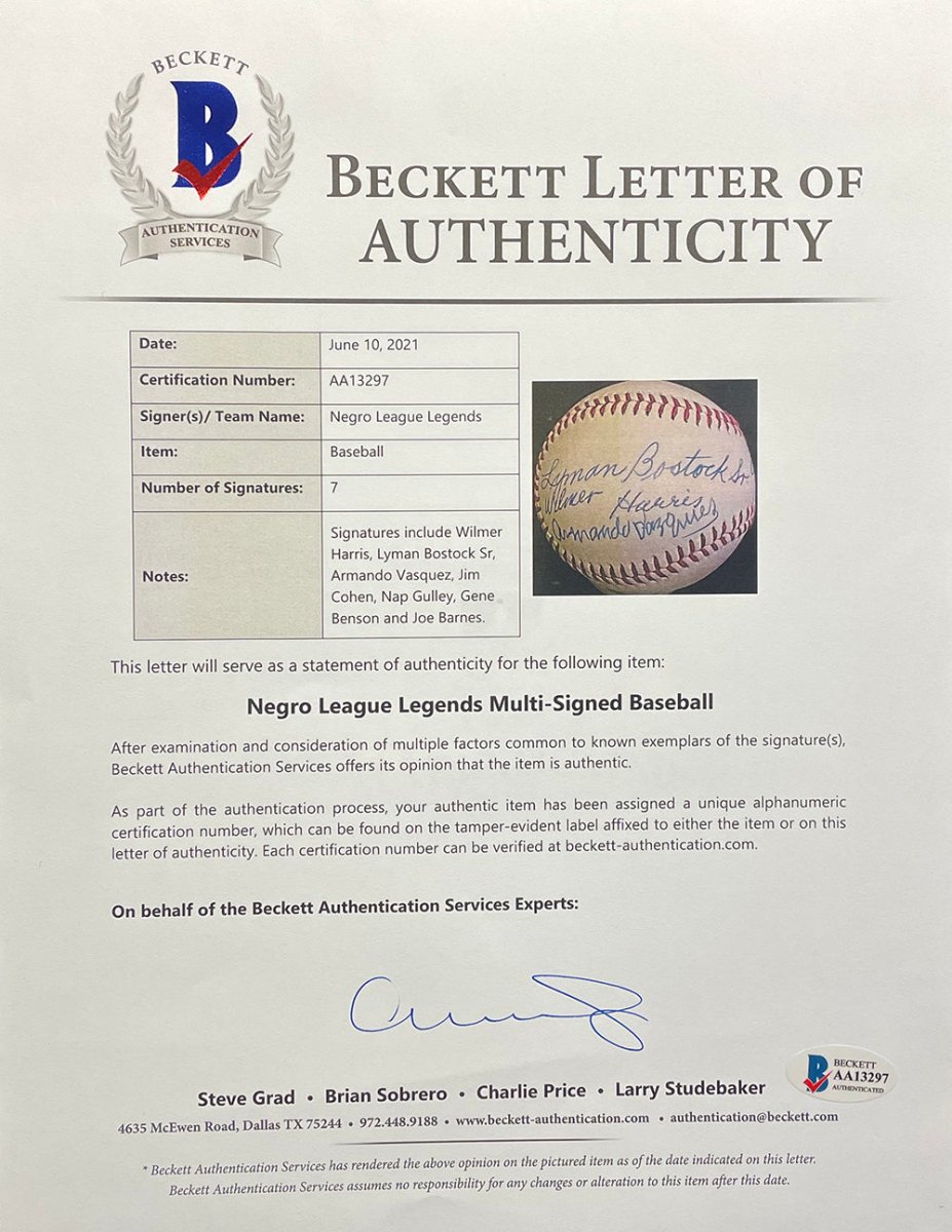 Authentic Negro League Legends Multi-Signed Baseball with 7 Signatures - BAS LOA AA13297 - Perfect for Sports Memorabilia Collectors & Baseball Fans