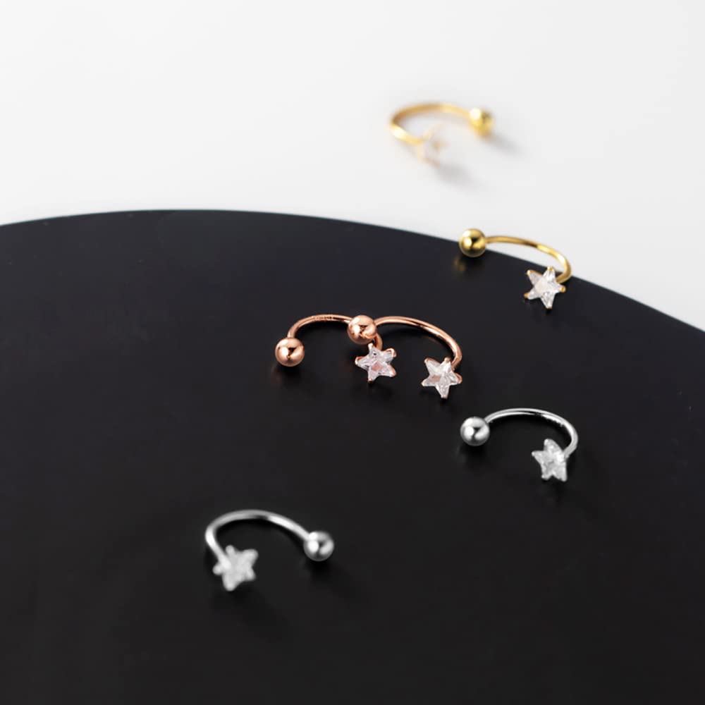 Reffeer Solid 925 Sterling Silver Star Half Hoop Earrings for Women & Teens – Open Huggie Hoops with CZ Stones & Ball Cuffs – Perfect for Everyday Wear, Parties & Gifts