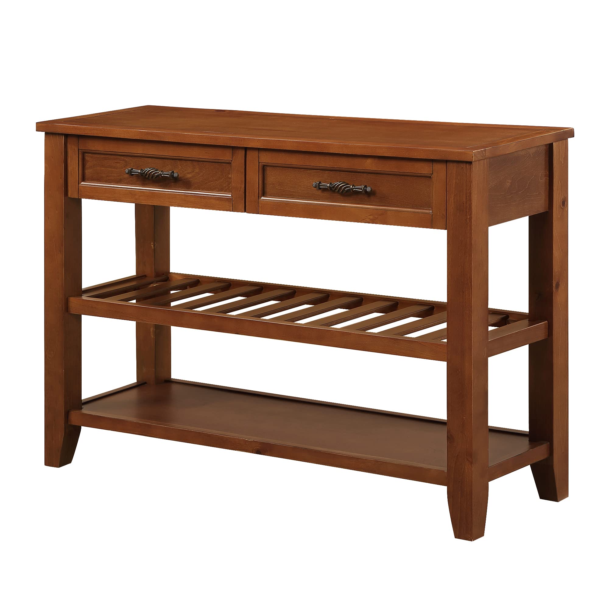 Knocbel Entryway Console Table with 2 Storage Drawers & 2 Shelves - Hallway Sofa Table for Foyer, Living Room, Bedroom - Easy Assembly Brown Wooden Furniture for Home Decor & Organization