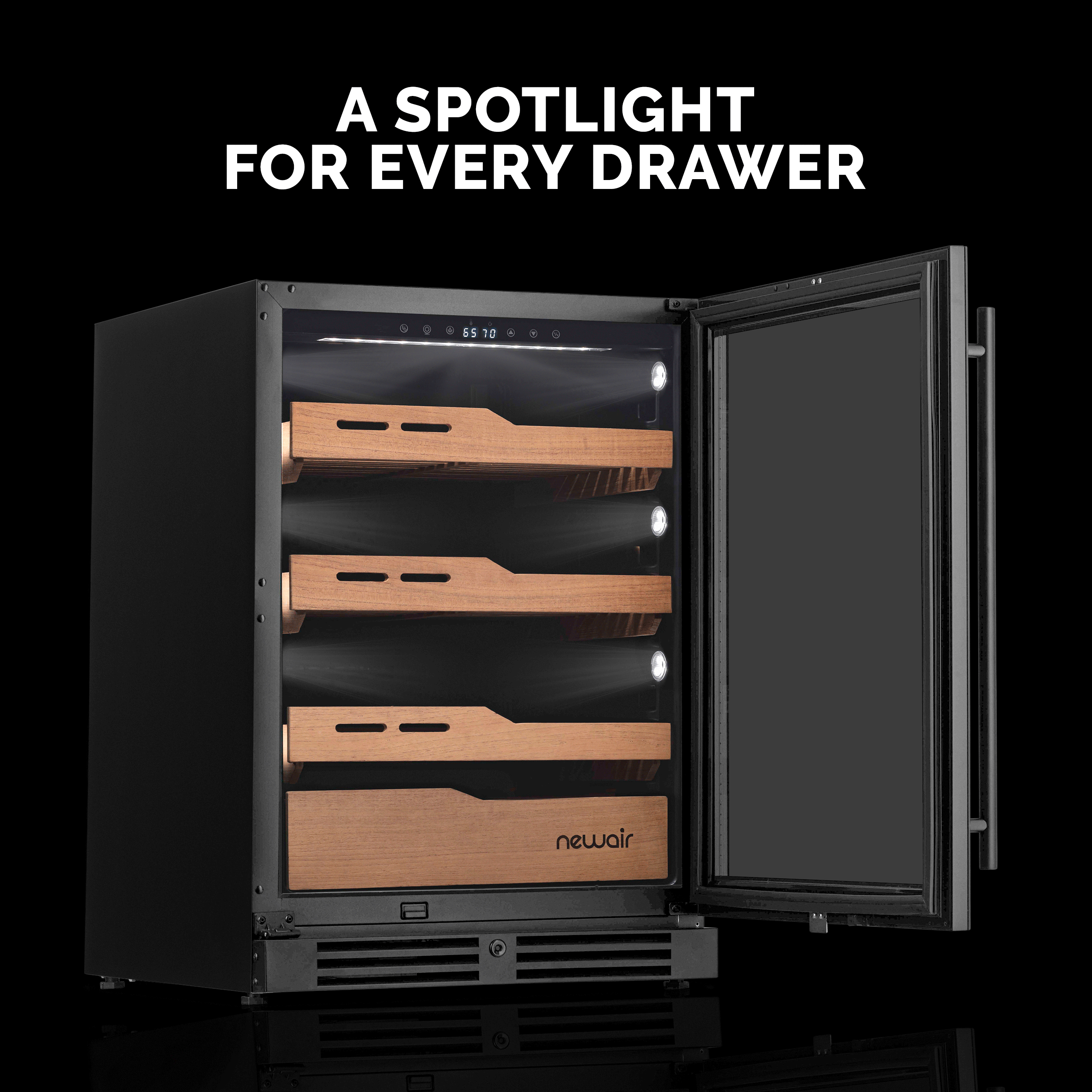 Newair® 1500-Count Electric Cigar Humidor Cabinet - Freestanding or Built-In Wine Cooler Conversion - Perfect for Cigar Aficionados & Home Bars