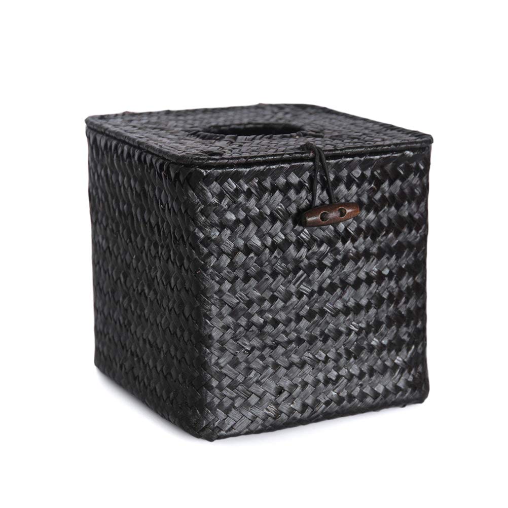 YARNOW Handwoven Seagrass Tissue Box Cover - Eco-Friendly Bathroom & Desk Napkin Holder for Home, Hotel, Office (Black, 5-Pack) - Perfect for Living Room, Bedroom, and Guest Room Decor