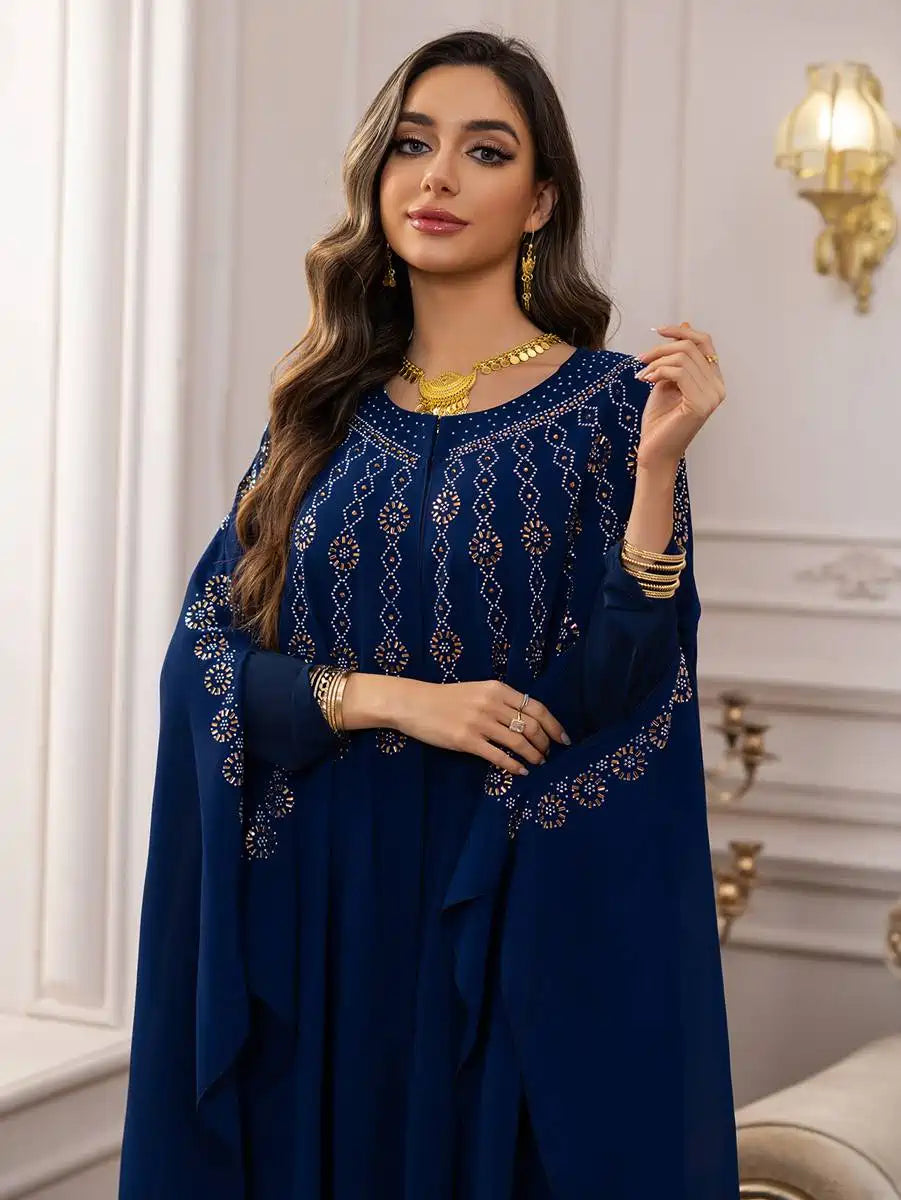 2-Piece Chiffon Caftan Dress Set with Detachable Cloak & Lining - Elegant Boho Maxi Dress for Beach, Pool Party & Summer Vacation #25448