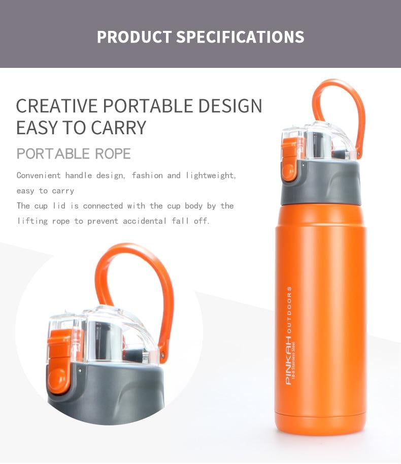 PINKAH 650ML Stainless Steel Vacuum Insulated Thermo Mug - Leak Proof Sport Style Outdoor Water Bottle for Hiking, Camping & Gym - Keeps Drinks Hot/Cold for 24 Hours