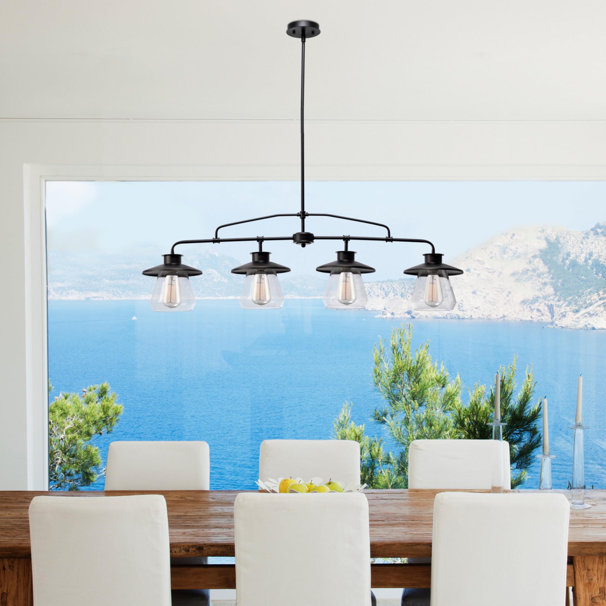 Globe Electric 65382 4-Light Adjustable Pendant Light Fixture - Oil Rubbed Bronze with Clear Glass Shades, E26 Base Socket - Perfect for Kitchen Island Lighting, Dining Room, or Home Décor - Bulb Not Included