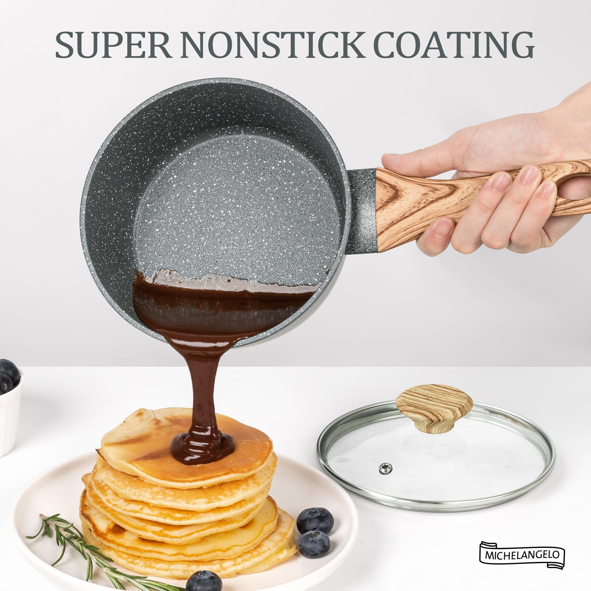 MICHELANGELO Nonstick Sauce Pan Set with Lid - 1.5QT, 2QT & 3QT Granite Coated Cookware (3-Piece, Gray) - Perfect for Cooking Sauces, Soups, Stews & Pasta | Stovetop & Oven Safe