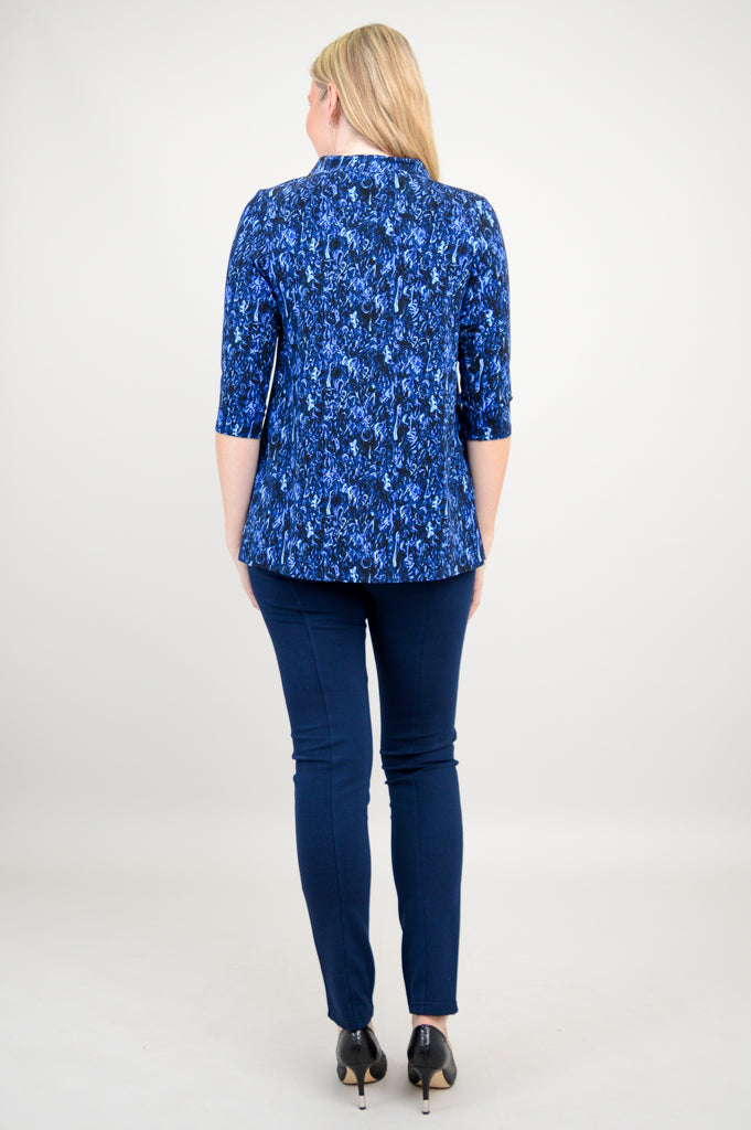 Edwina Women's Deepwater Blue Bamboo V-Neck Top - Soft & Breathable Casual Shirt for Summer, Work, and Travel
