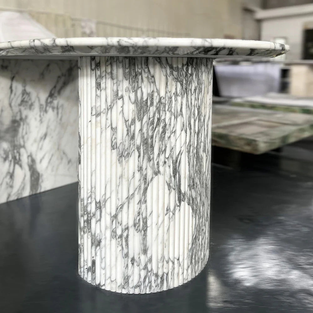 Luxury White Polished Finish Marble Dining Table Set - 6 Piece Modern Kitchen Furniture for Dining Room, Perfect for Family Gatherings & Dinner Parties