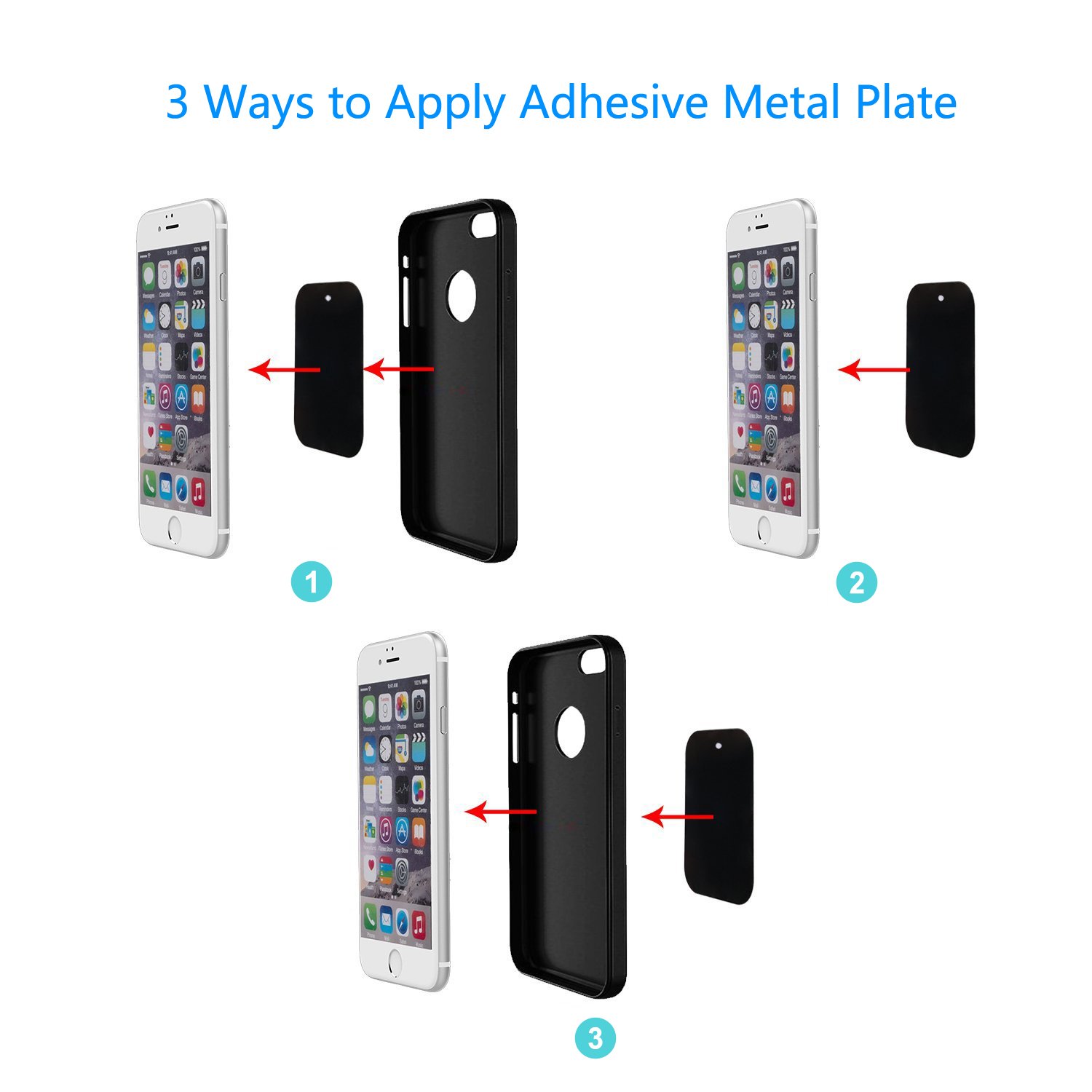 12-Pack Metal Phone Plates for Magnetic Car Mount - 6 Rectangle & 6 Round, Black | Secure Smartphone Mounting