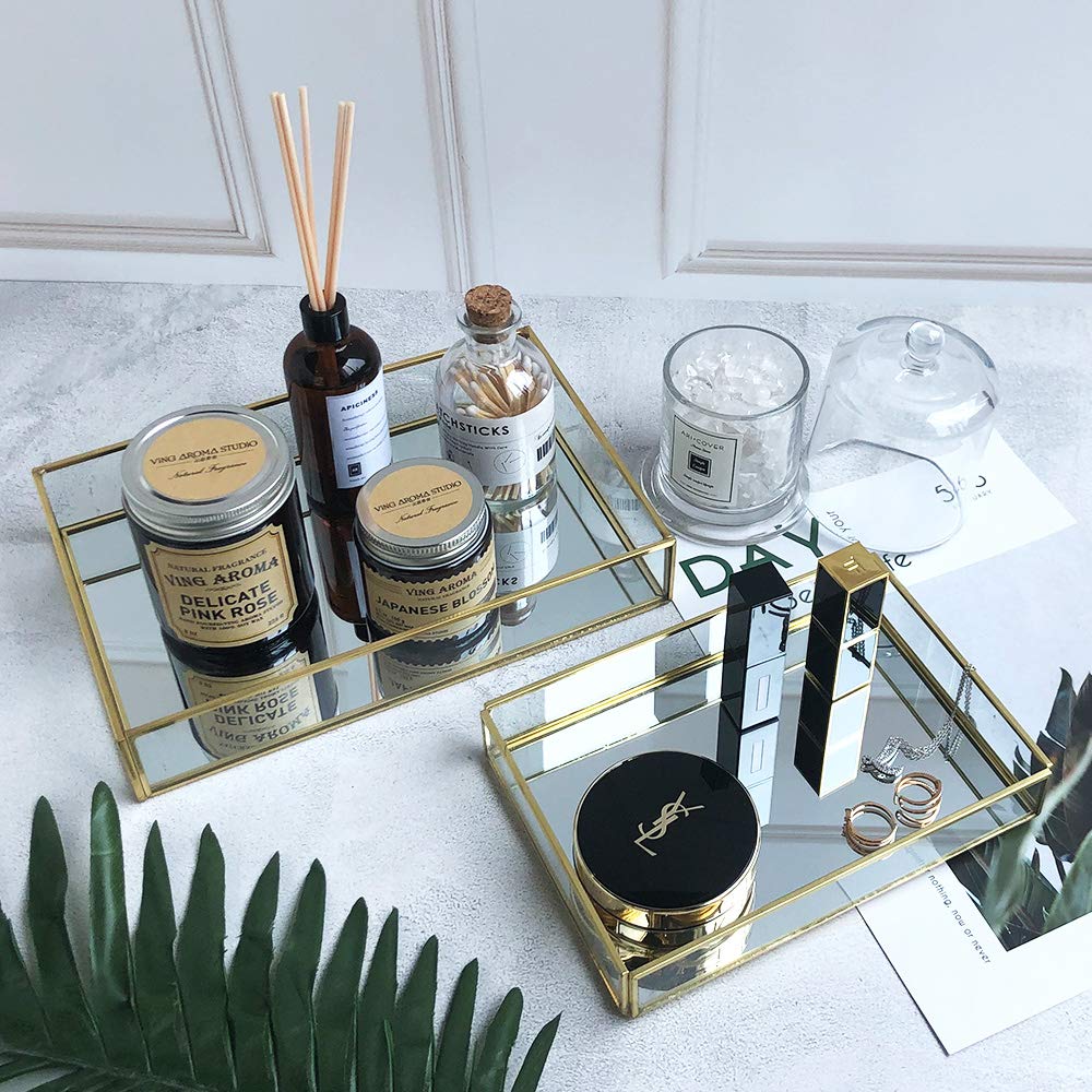 Elegant Gold Mirror Acrylic Jewelry Tray - Decorative Vanity Organizer for Jewelry & Makeup Storage - Perfect for Dresser, Bathroom, and Bedroom Decor - Pack of 1