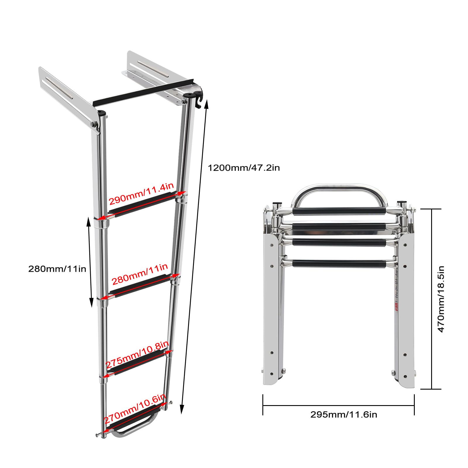 KAOLALI 4-Step 316 Stainless Steel Telescoping Marine Ladder - Retractable Boat Ladder for Yacht, Dock & Pool - Heavy Duty Under Platform Ladder for Boats, Pontoons & Swimming Platforms    (Use: Perfect for boarding boats from docks, swimming platforms, or pools. Ideal for yachts, pontoons, and marine applications requiring durable, rust-resistant access.)