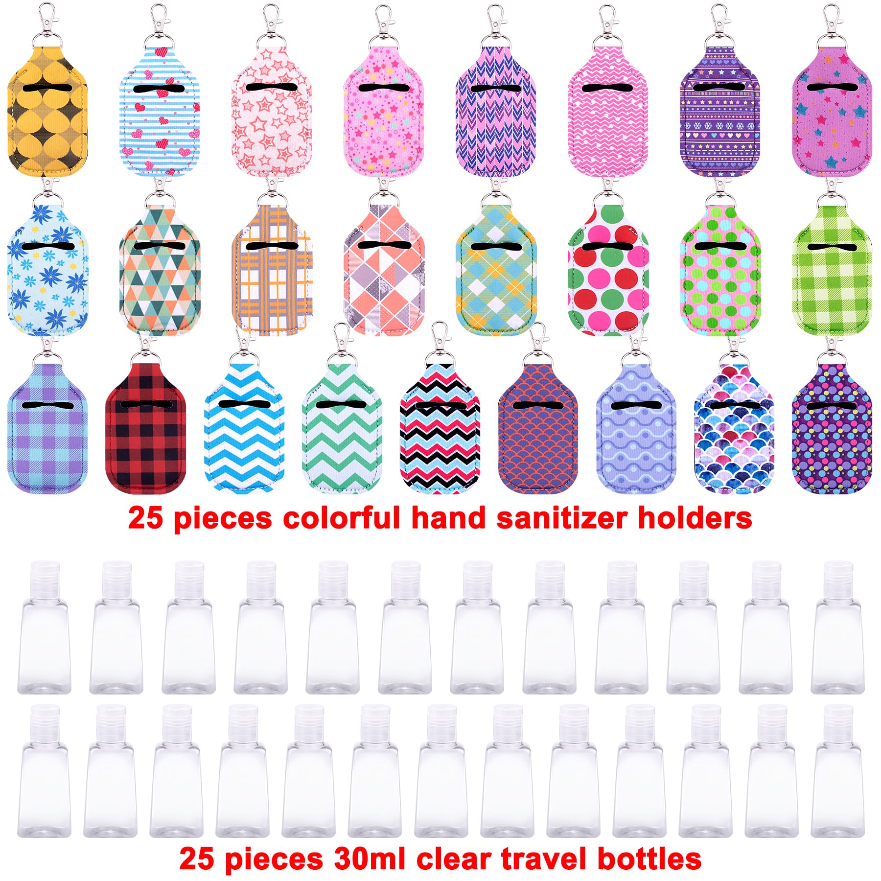 **Duufin 50-Piece Hand Sanitizer Keychain Holders Set – Empty Travel Bottles (25 Flip-Cap Reusable Bottles + 25 Hand Sanitizer Holders) for Backpack, Purse & On-the-Go Hygiene**    *(Perfect for Travel, Gym, Office, School & Everyday Use – Compact & Convenient Sanitizer Solution!)*