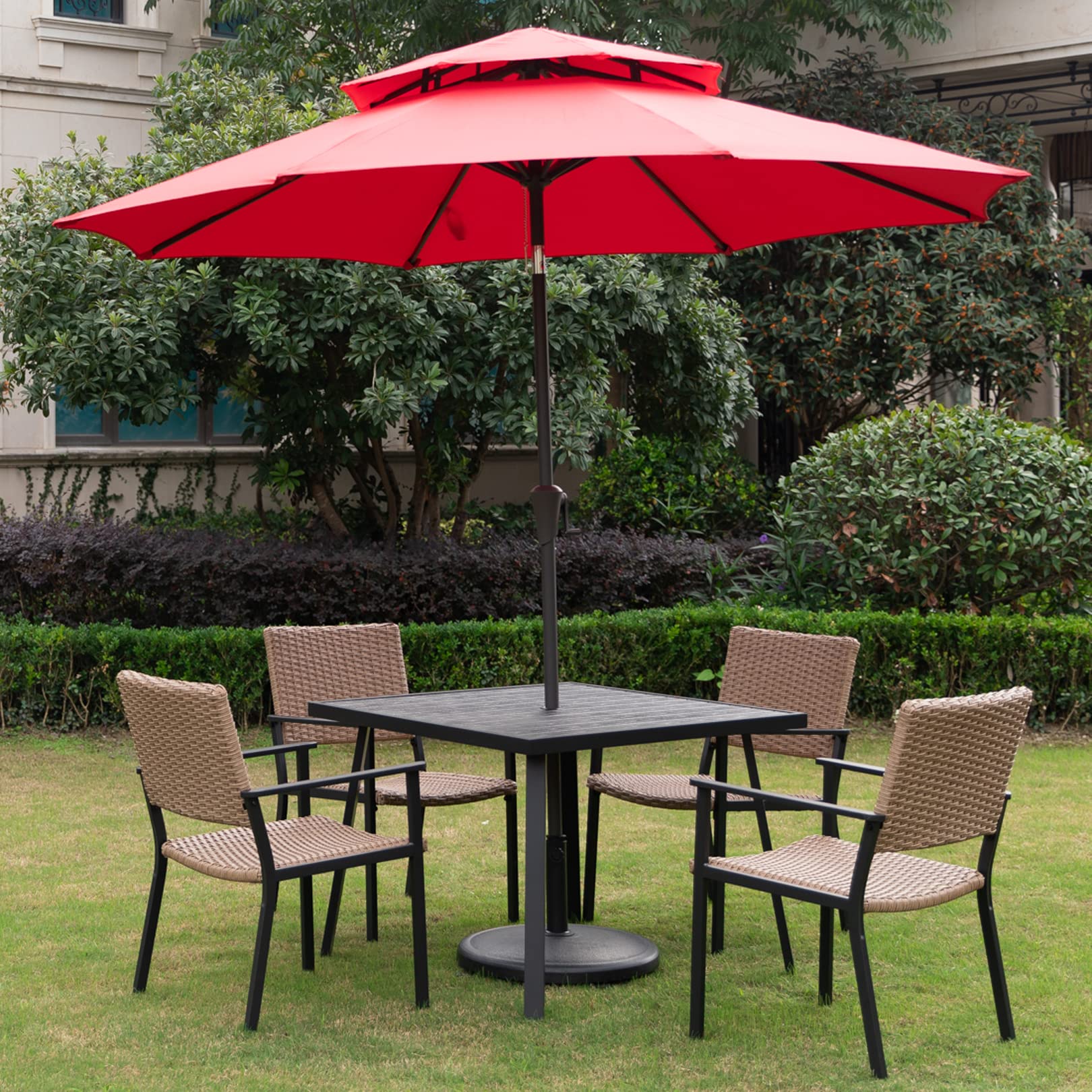 Outdoor Dining Table with Umbrella Hole - Square Metal Patio Table for Backyard, Garden, Poolside - Weather-Resistant Black Finish - Perfect for Outdoor Entertaining & BBQ Parties