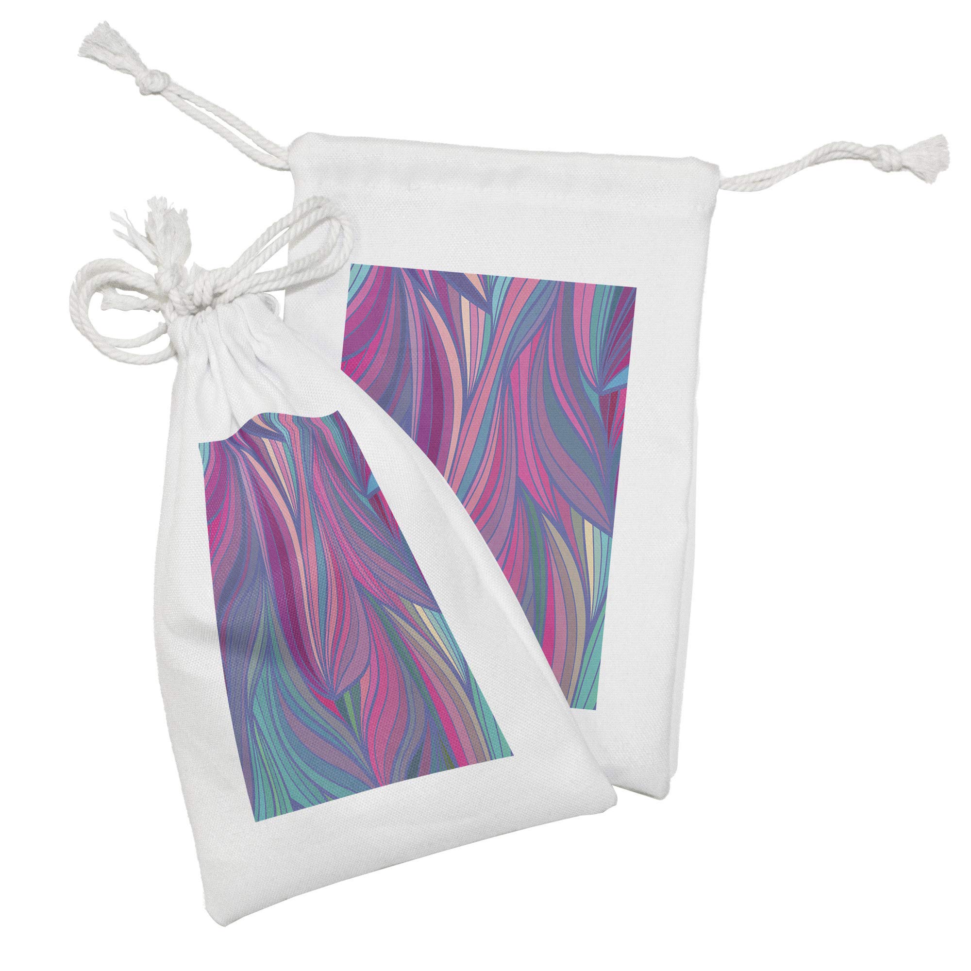 Ambesonne Abstract Fabric Pouch Set of 2 - Hand Drawn Wavy Stripes Psychedelic Design Drawstring Bags (9