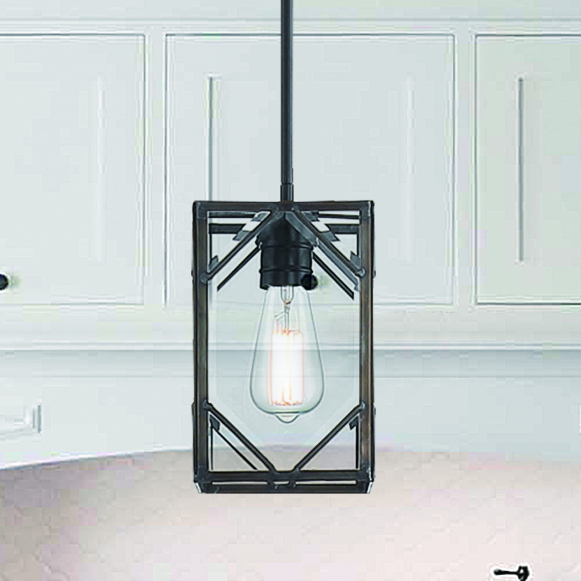 Vanity Art Modern Elegant Tiffany Style 1-Light Glass Pendant Ceiling Light Fixture - Black (20001BK) for Kitchen, Dining Room, Bedroom & Living Room Lighting