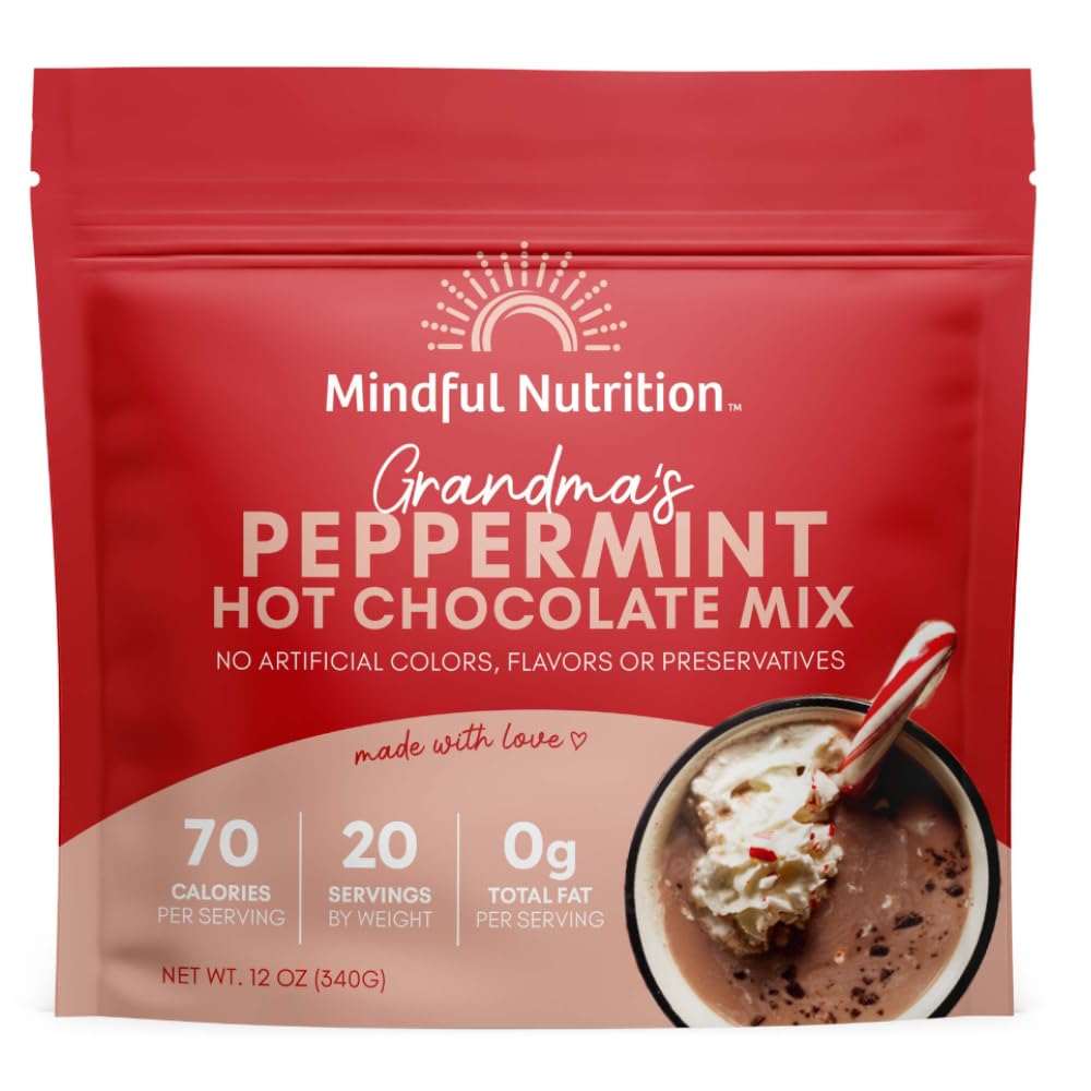 Mindful Nutrition Grandmas Organic Peppermint Hot Chocolate Mix - Rich Cocoa Powder for Winter Warmth, Holiday Gifts & Cozy Family Moments