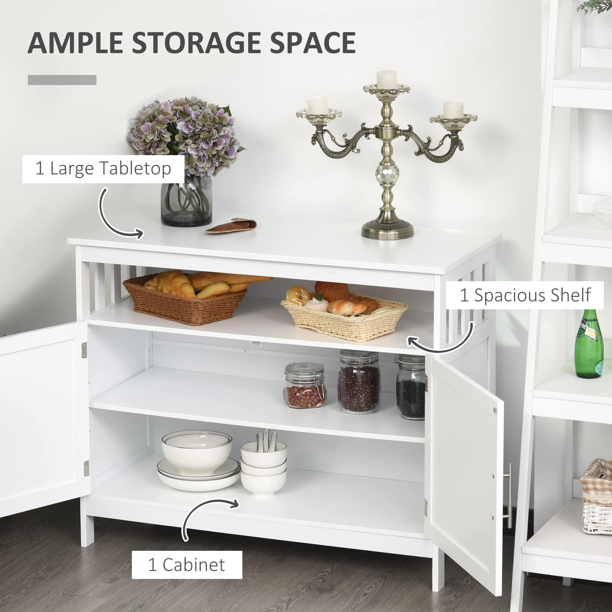 HOMCOM Modern Sideboard Buffet Cabinet - White Coffee Bar with 2-Tier Shelf & Open Storage | Perfect for Dining Room, Living Room & Kitchen Organization