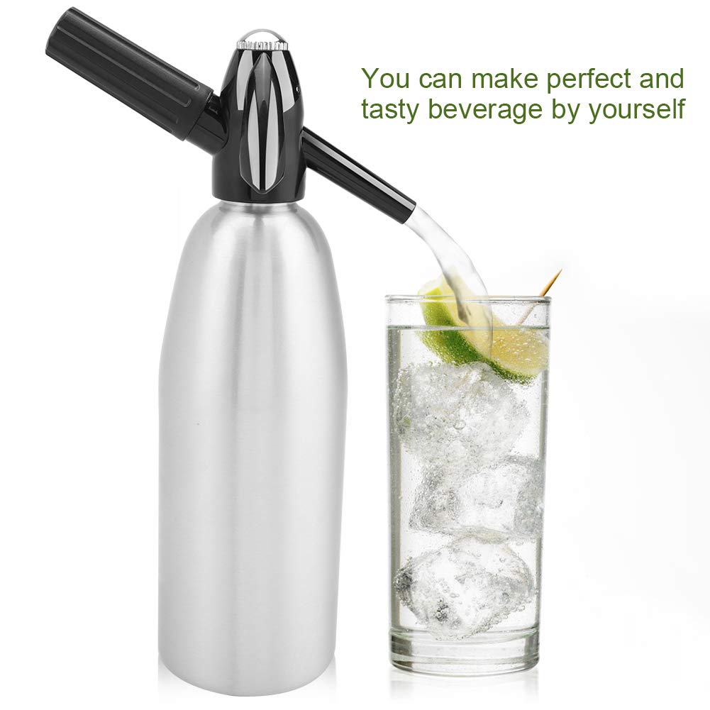 1L Stainless Steel Soda Siphon with Pressure Regulator - Portable Sparkling Water Maker for Cocktails, Juice & Carbonated Drinks | Home Bar, Party & Kitchen Use (Silver)