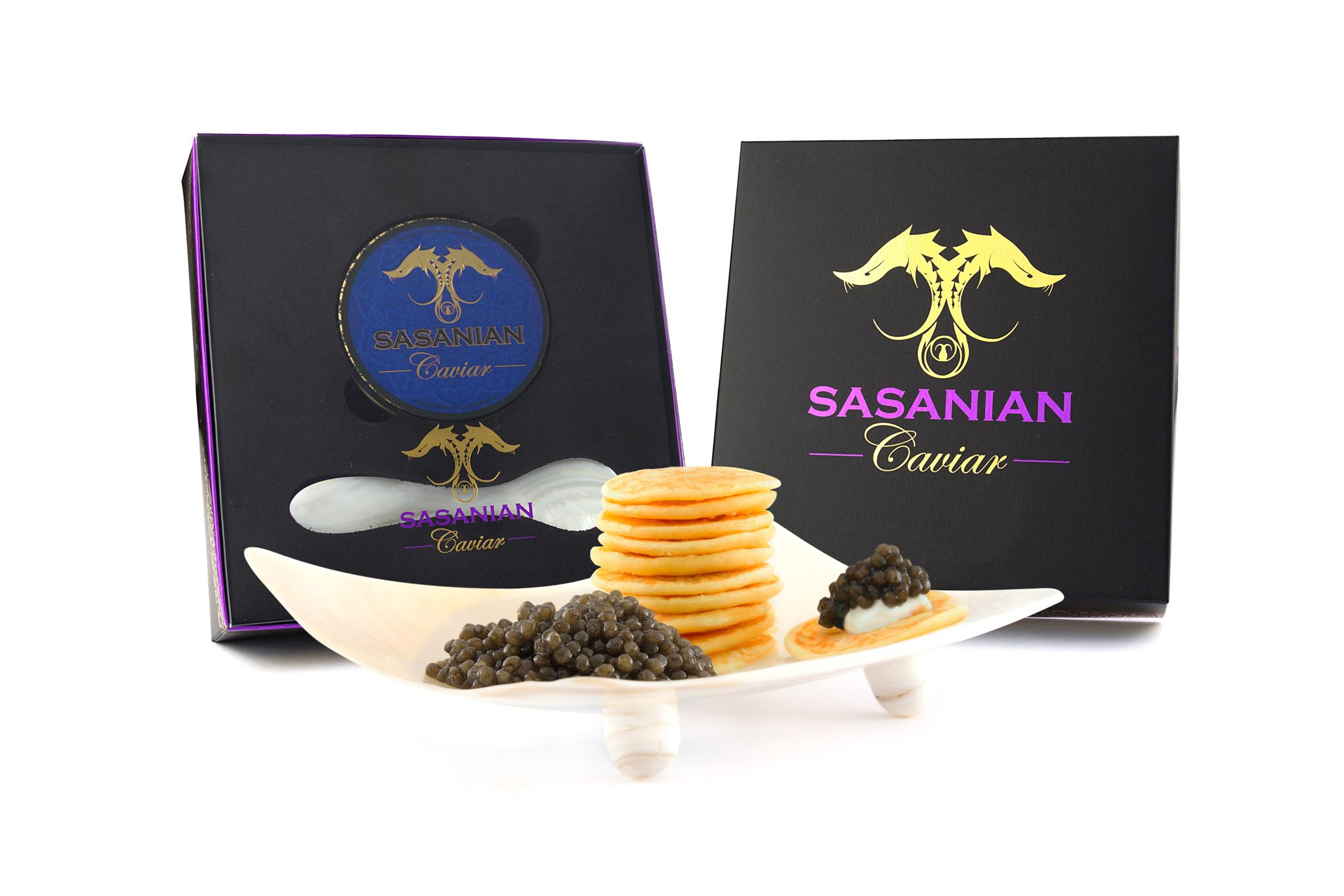 Premium 1oz Royal Imported Osetra Caviar Gift Set with Mother of Pearl Spoon & Blini - Luxury Gourmet Food for Special Occasions, Weddings & Holiday Gifting