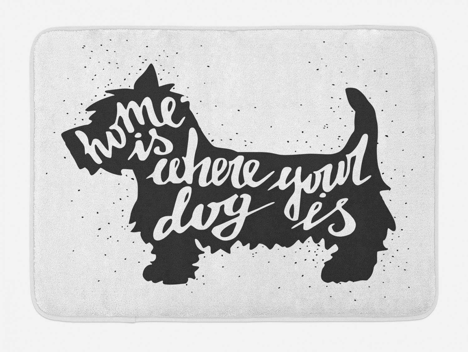 Lunarable Westie Dog Bath Mat - Non-Slip Plush Bathroom Rug with Hand-Drawn Cursive Phrase 'Home is Where Your Dog Is' & Puppy Silhouette, 30.2 x 20 Inches, Dark Grey & White - Perfect for Pet Lovers' Bathroom Decor & Cozy Home Style
