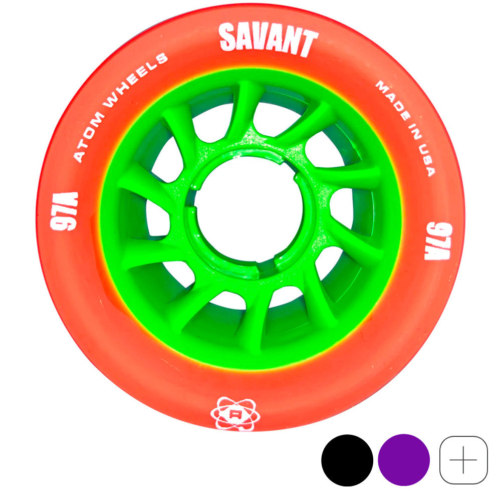 Atom Savant 62mm Quad Wheels 4-Pack - High-Performance Skateboard Wheels for Smooth Riding & Tricks | Perfect for Street Skating, Park Riding & Longboard Cruising