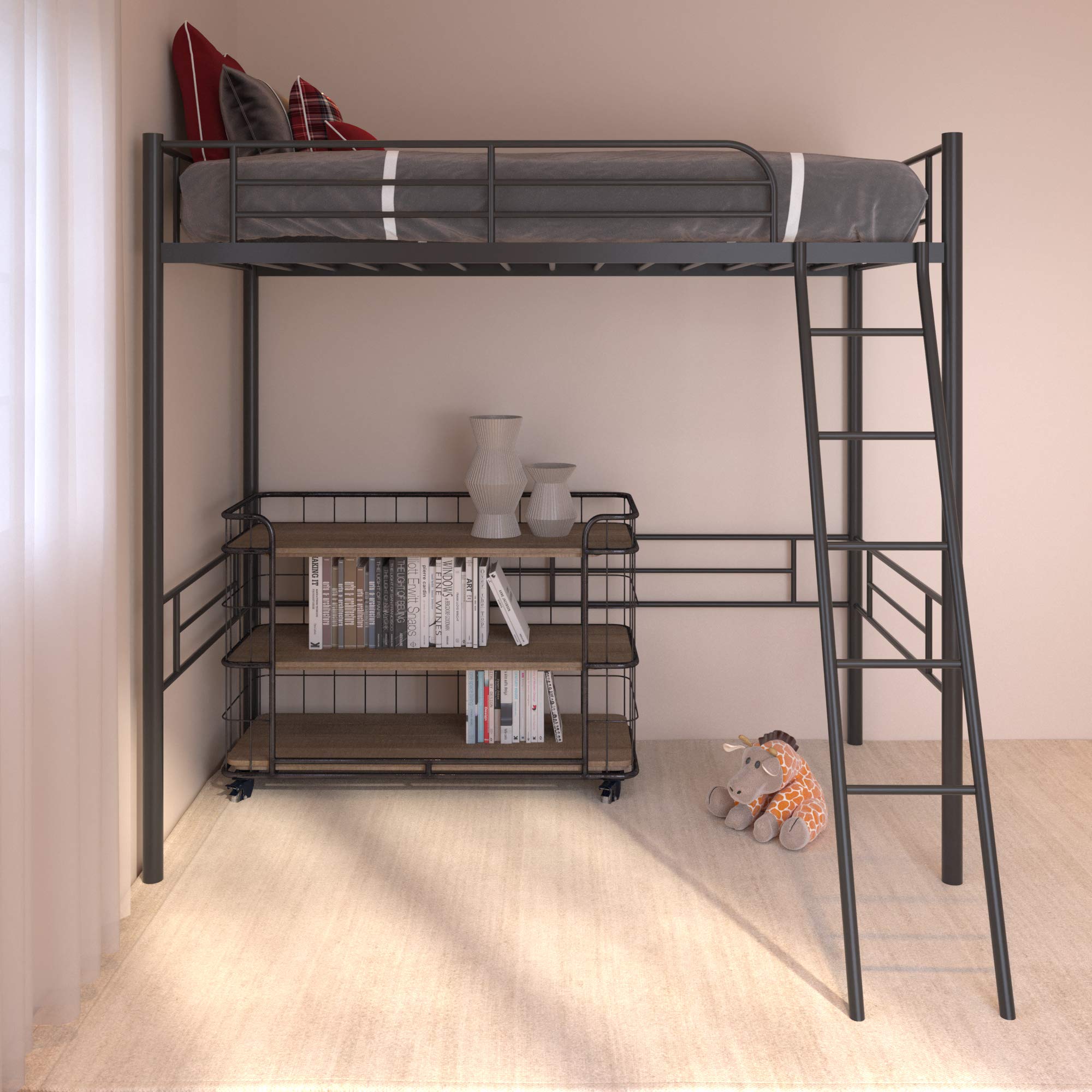 HABITRIO Twin Size Metal Loft Bed with Ladder & Full-Length Guardrail - Sturdy High Loft Bed Frame for Kids, Teens & Adults - Perfect for Small Bedrooms, Dorms & Studio Apartments
