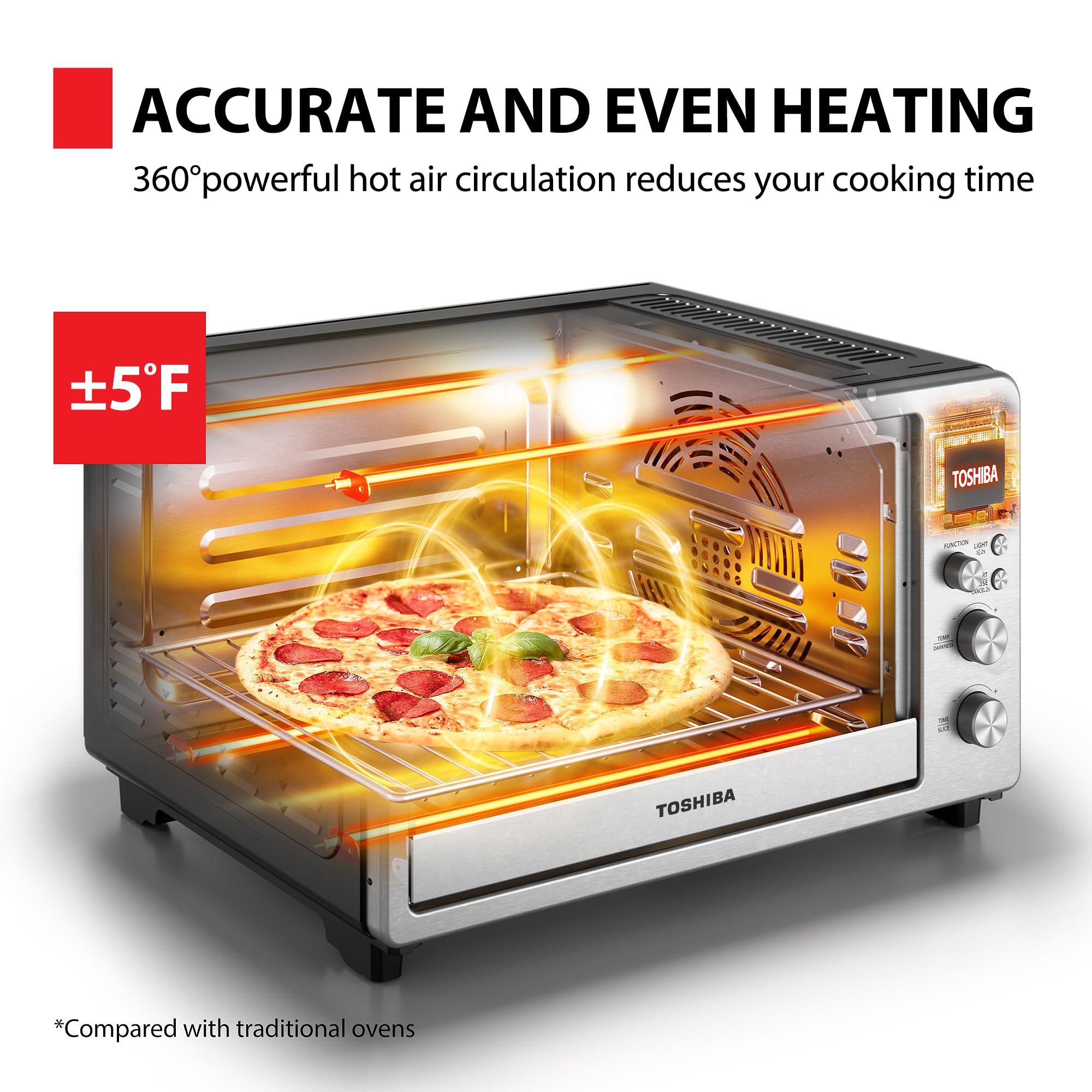 TOSHIBA ChefFry 26.4QT Large Air Fryer Toaster Oven Combo - 12-in-1 Countertop Convection Oven with Stainless Steel Finish - Perfect for Baking, Roasting, Broiling & Air Frying - Ideal for Small Kitchens, Dorms & RV Cooking