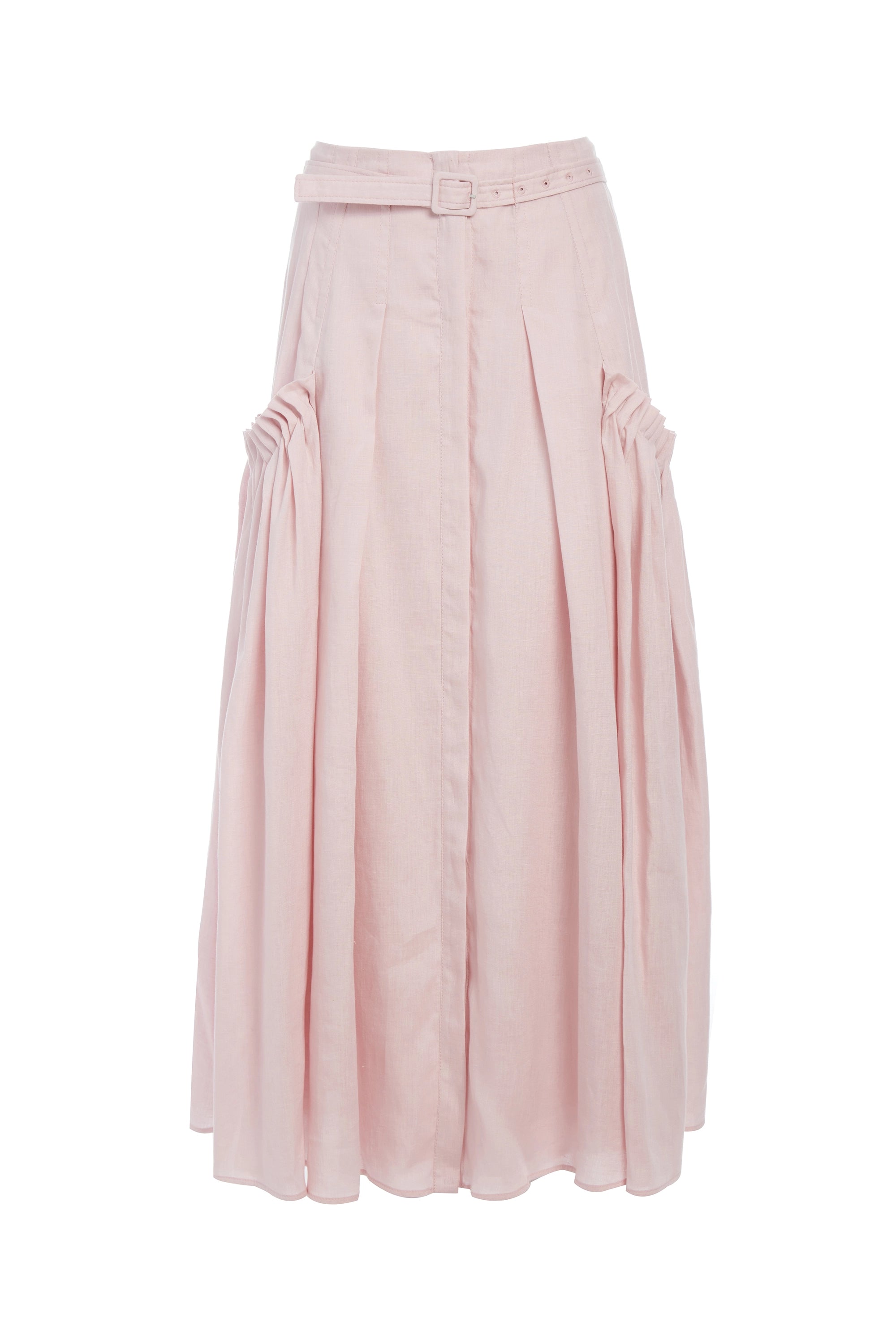 Cyrielle Pleated Midi Skirt - Blush Aloe Linen Wrap Skirt for Women | Summer Beach Vacation, Brunch & Office Wear