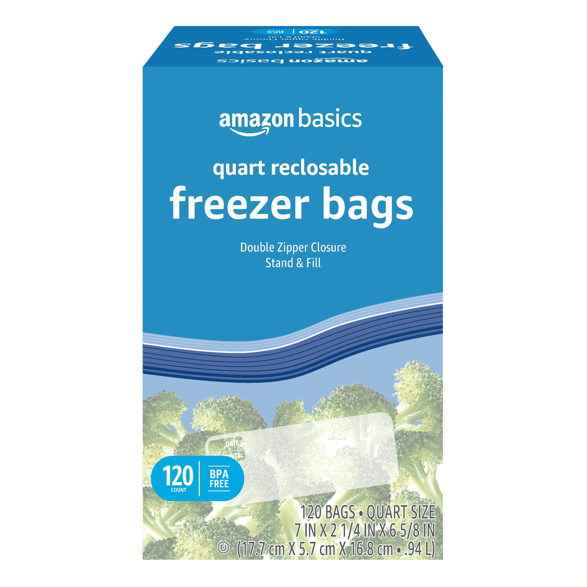Amazon Basics Freezer Quart Bags, 120 Count - Heavy Duty Storage Bags for Freezing Food, Meal Prep & Sous Vide - BPA Free, Leak Proof (Previously Solimo)