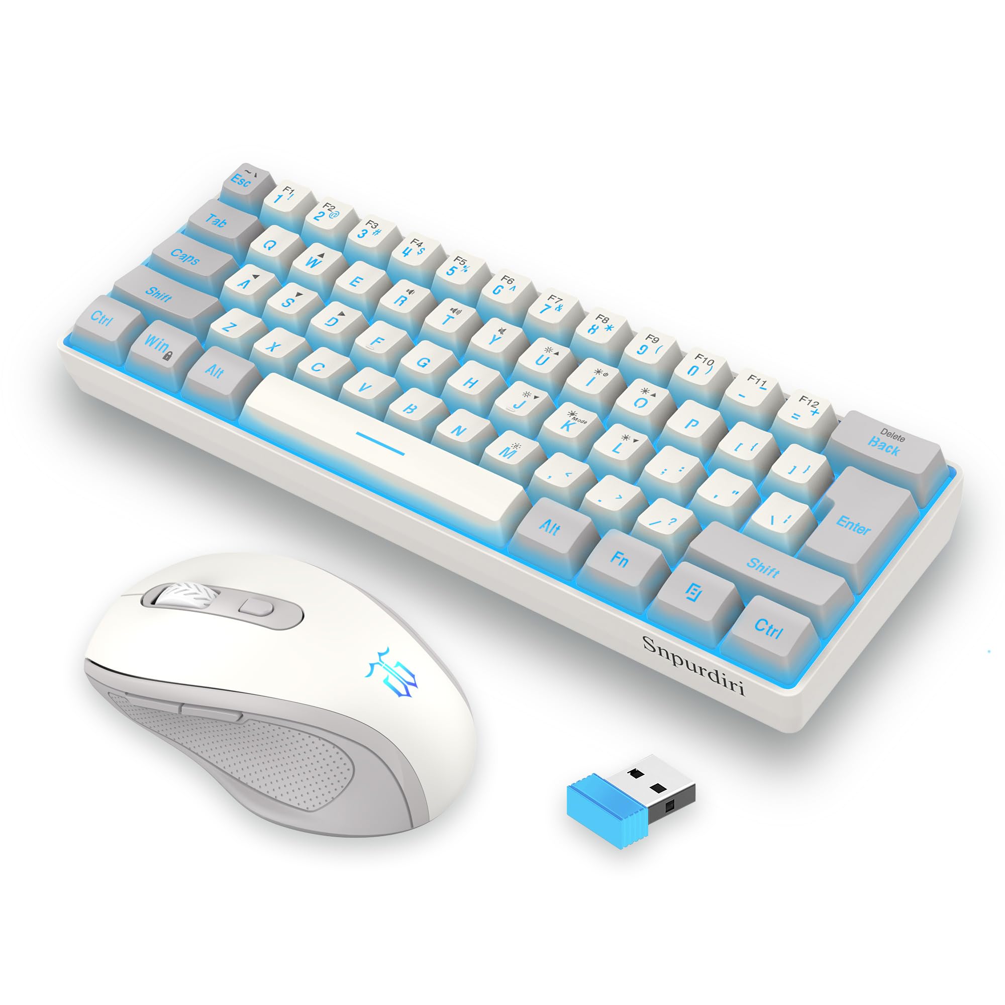 SNPURDIRI 2.4G Wireless Gaming Keyboard and Mouse Combo - 60% Compact Mechanical Feel RGB Backlit Keyboard & Ergonomic Vertical Wireless Mouse (Grey/White) | Perfect for PC Gaming, Office Work, and Home Use