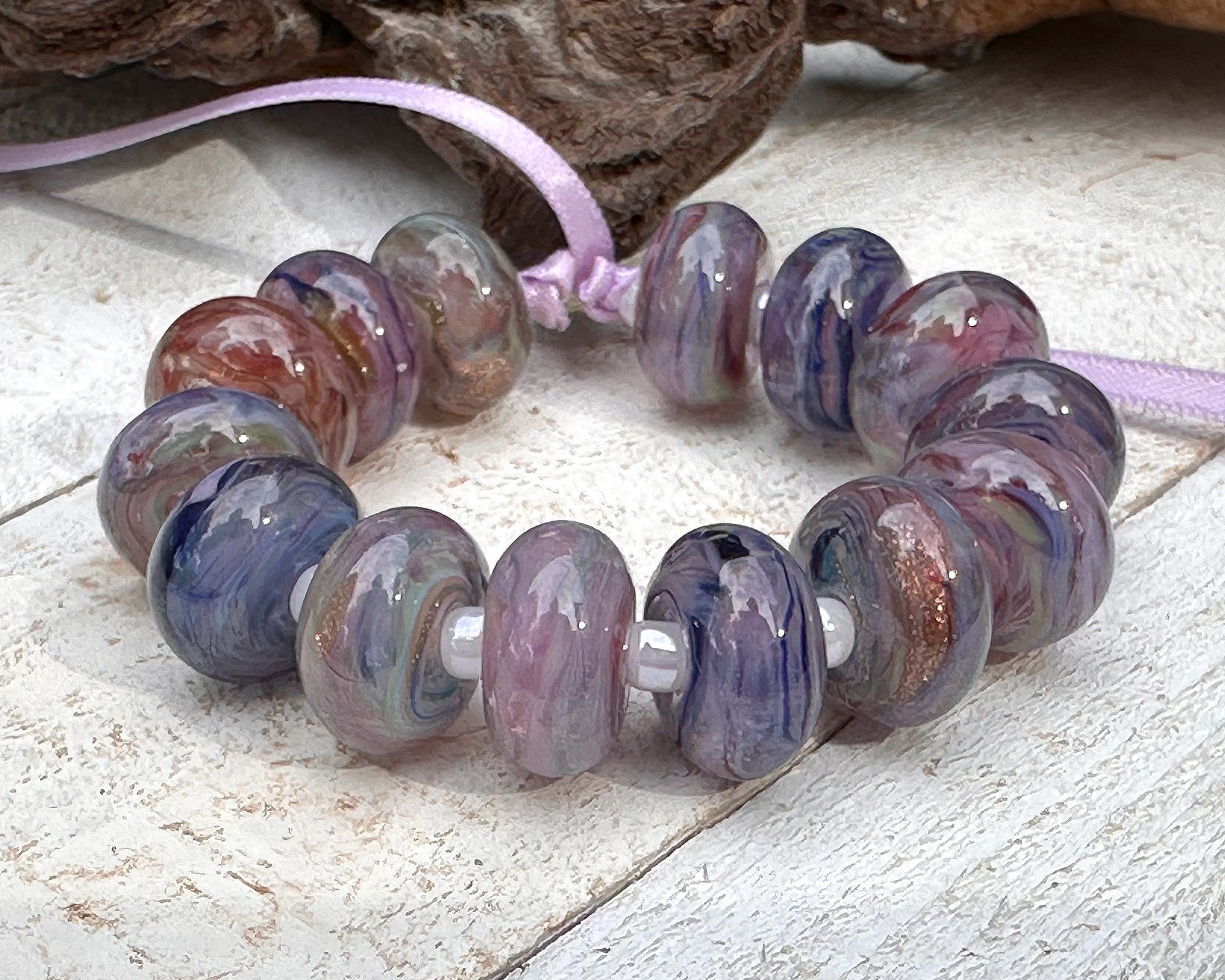 14pcs Garden Party Swirls Lampwork Glass Beads Set for Jewelry Making - DIY Bracelet, Necklace & Craft Projects - Boho Style Beading Supplies