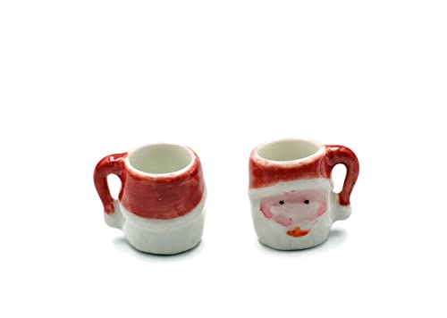 Christmas Santa Coffee Mugs Set of 2 - Miniature Ceramic Mugs for Dollhouse Kitchen Decor - Perfect for Holiday Gifts & Collectibles
