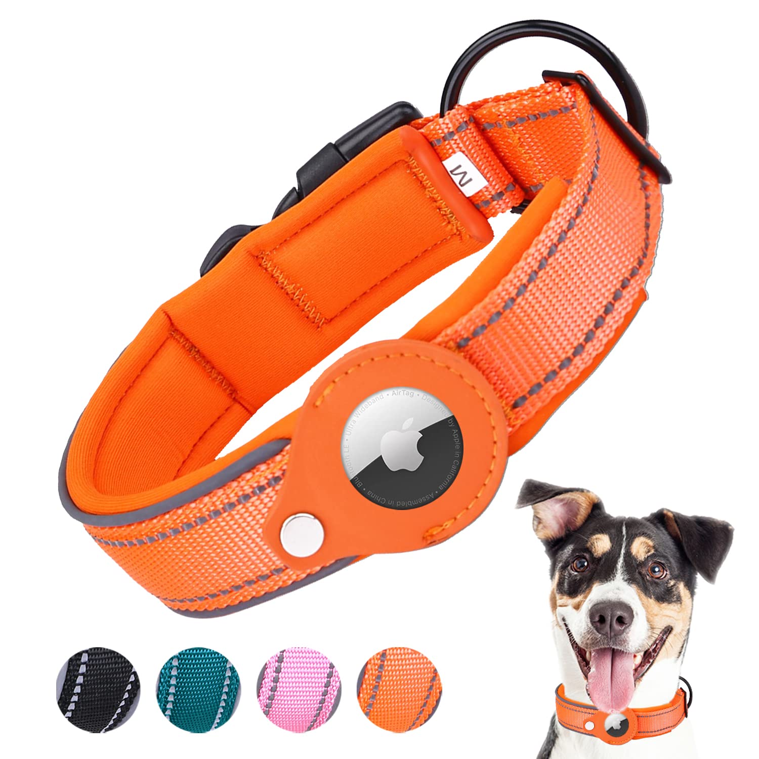 Gzing Heavy Duty Reflective AirTag Dog Collar - Secure Anti-Lost AirTag Holder for Small, Medium & Large Breeds | Perfect for Night Walks, Hiking & Outdoor Adventures