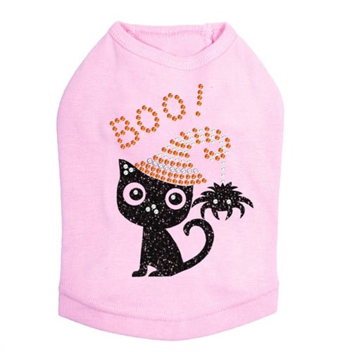 Sparkling Rhinestone Cat with Spider Hat Tank Top for Women - Trendy Graphic Tee in Multiple Colors - Perfect for Halloween, Cosplay & Casual Wear