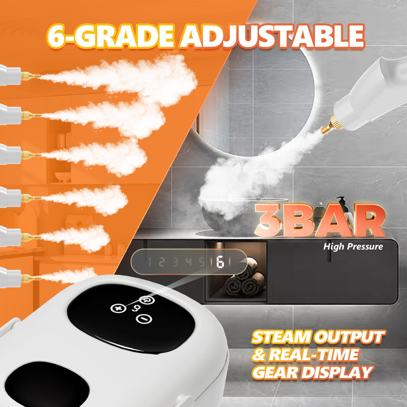 **2500W Powerful Handheld Steam Cleaner - Multi-Purpose Pressurized Steamer for Home, Car, Kitchen & Bathroom Tile Cleaning - Fast 15-Second Heating Portable Steam Mop - Perfect for Floors, Upholstery & Grout (White)**