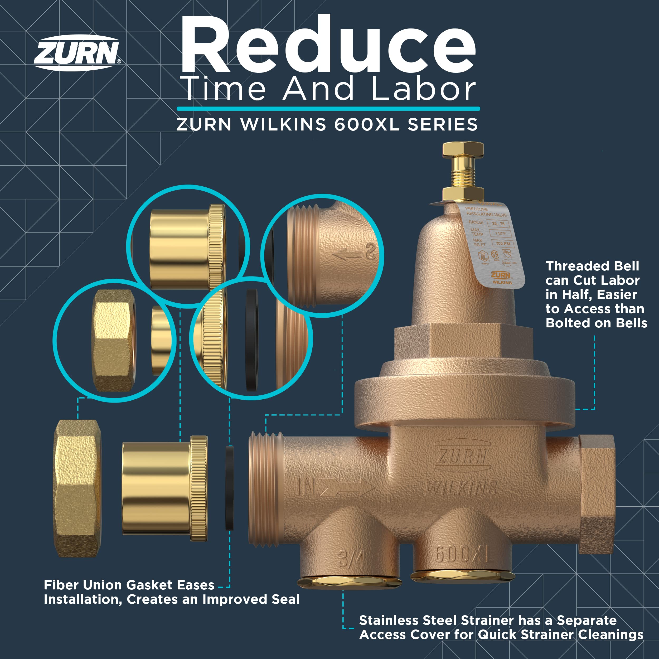 Zurn Wilkins 2 Inch 600XL Pressure Reducing Valve with Copper/Sweat Connection - Ideal for Residential and Commercial Water Pressure Regulation