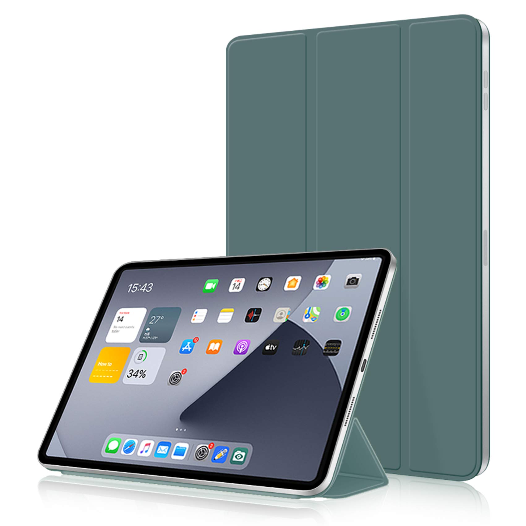 Premium Magnetic iPad Air 11 Inch Case (2025/2024 M3/M2) & iPad Air 10.9 Inch (5th/4th Gen 2022/2020) - Slim Trifold Stand Smart Cover with Apple Pencil Charging Support - Dark Green - Perfect for Work, Travel & Home Office Use