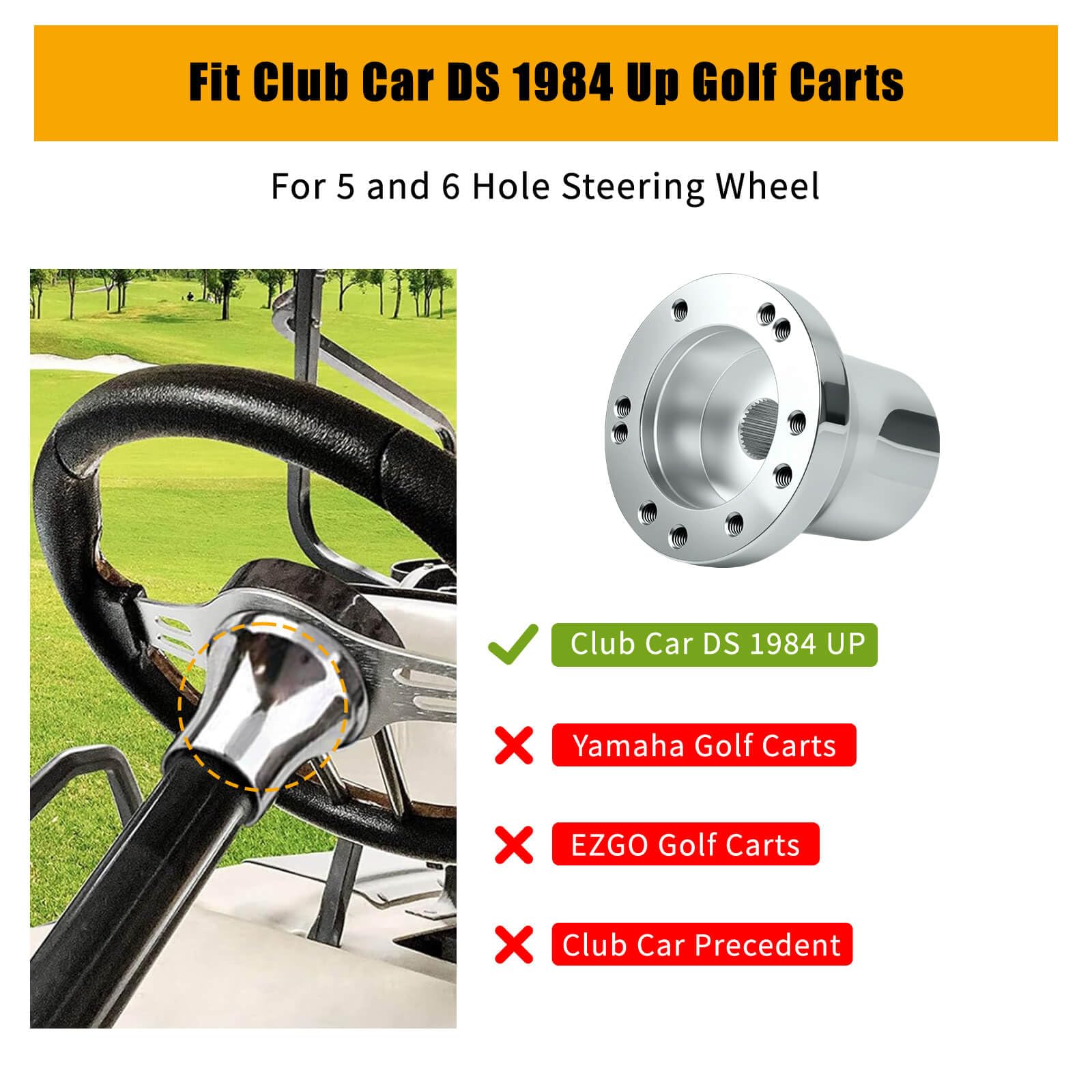 Club Car DS Steering Wheel Adapter Hub - Compatible with Club Car DS Golf Carts 1984+ Models - 5/6 Hole Universal Fit Steering Wheel Replacement - Perfect for Golf Cart Upgrades & Customization