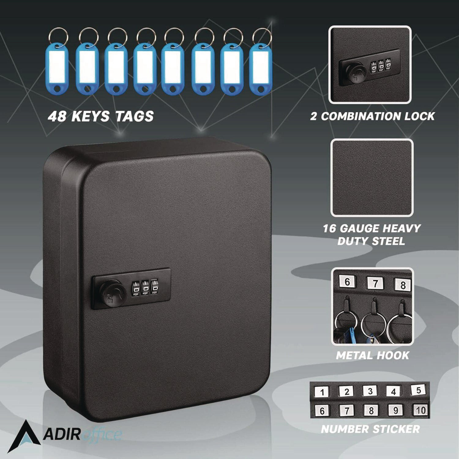Heavy Duty Steel Key Cabinet with Combination Lock - 30 Key Capacity, 6.4