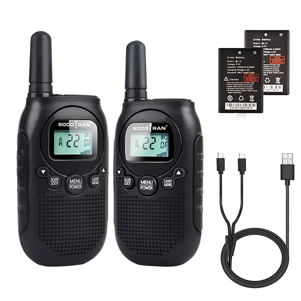 Rechargeable Walkie Talkies for Adults - Long Range 5 Miles FRS Two-Way Radios with USB Charging & Bright LED Light - Compact Portable Walky Talky Set of 2 (0.5W) - Perfect for Family Outdoor Adventures, Camping, Hiking, Emergency Communication