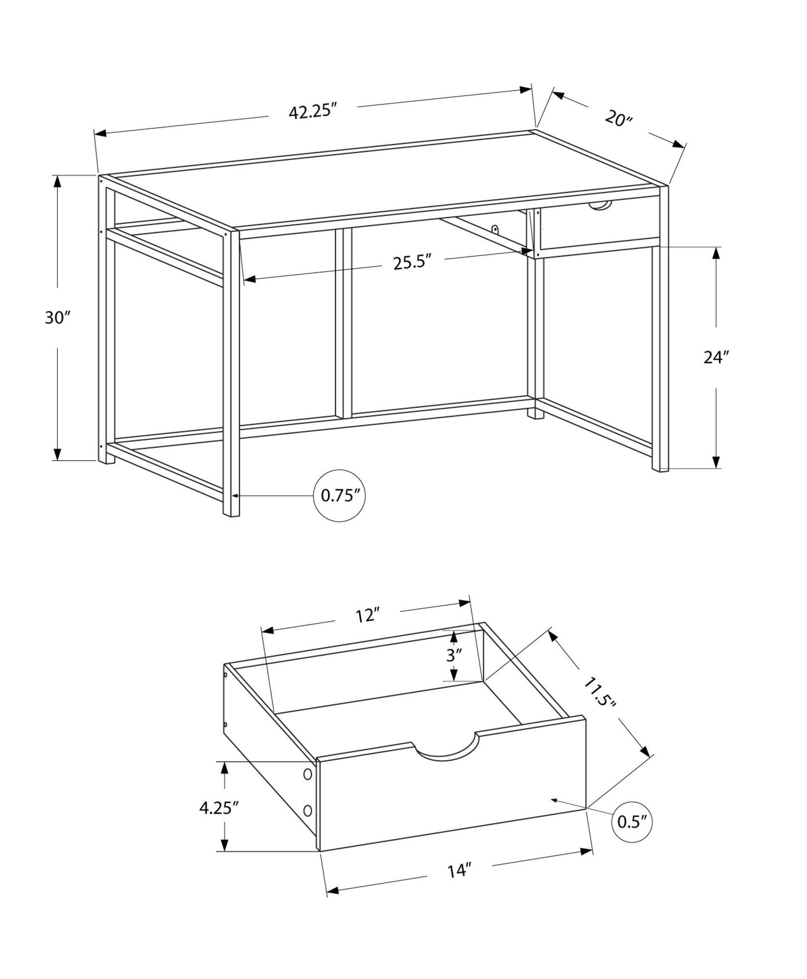 42-Inch Black Computer Desk with Metal Frame - Perfect for Home Office, Gaming & Study Workspace