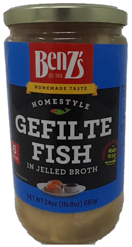 Benz's Jarred Gefilte Fish - Home Style Kosher Certified (24 oz) | No MSG, Passover Approved | Traditional Jewish Dish for Holidays & Family Gatherings